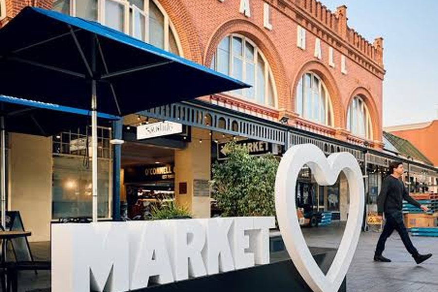 The MARKET sign outside Adelaide Central Market's Federal Hall